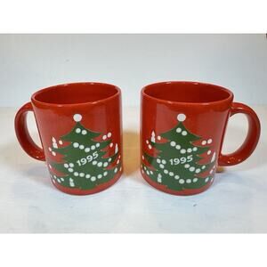 Pair Of 1995 Waectersbach Christmas Tree Coffee Mugs Vintage Lot Germany